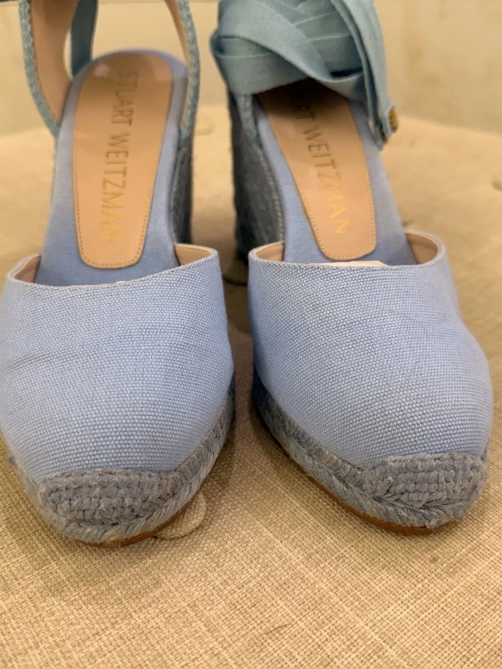 Stuart Weitzman Light Blue Espadrille Wedge Ankle-Tie Sandals - Picture 6 of 12